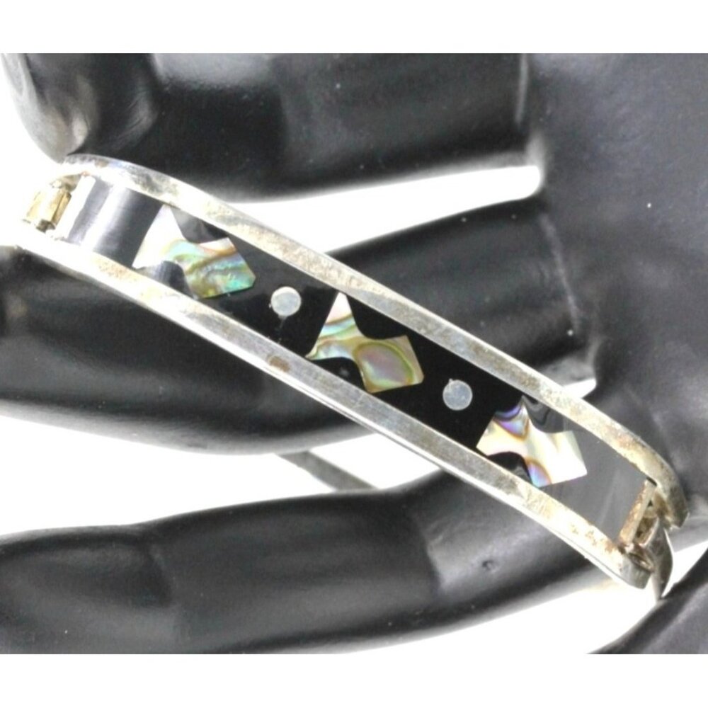 925 STERLING Mexico abalone arrowhead, onyx clasp  bracelet vintage 17.3 grams